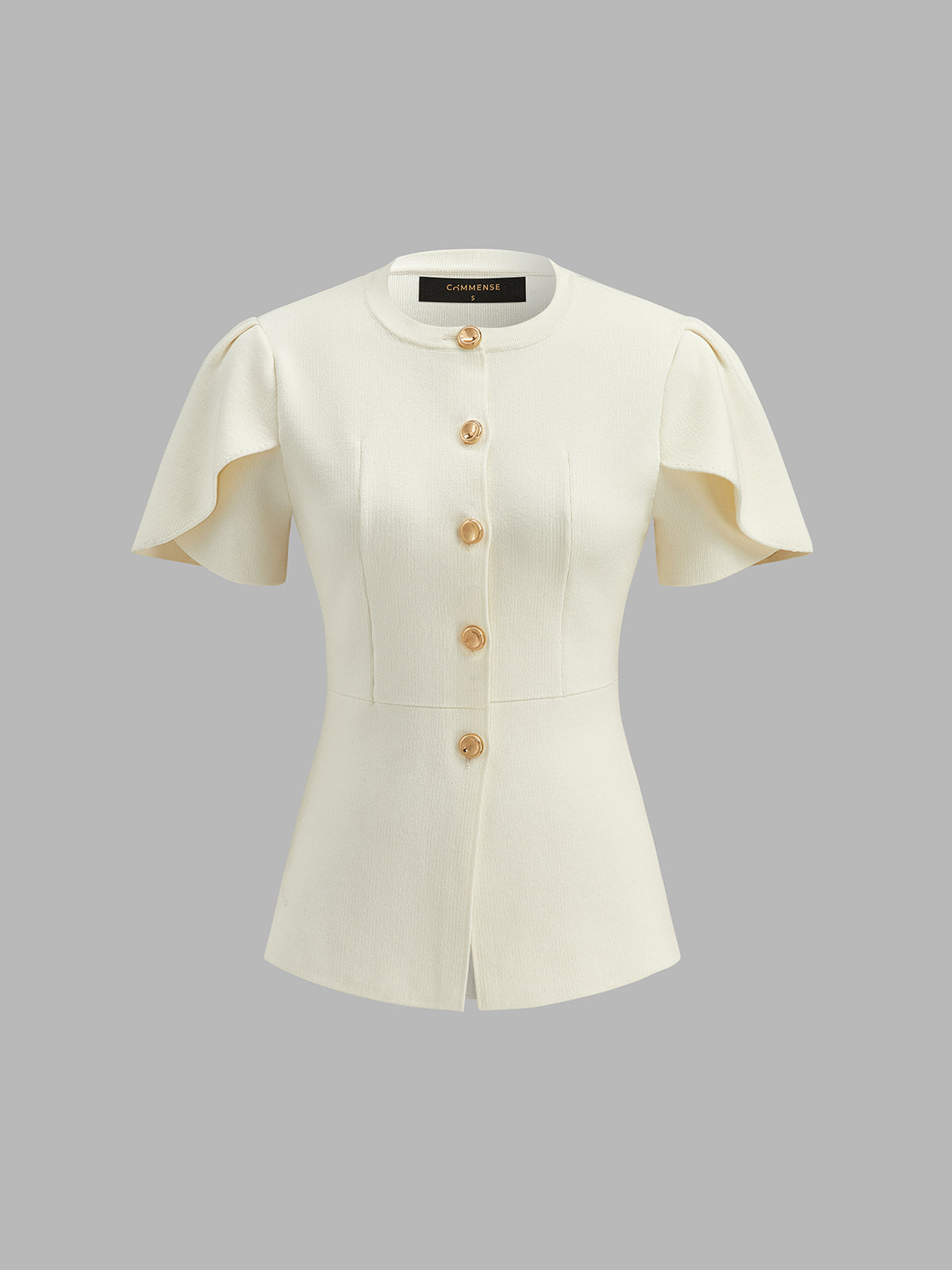 Flutter Sleeve Metal Button Knit Top