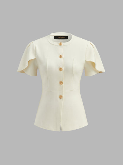 Flutter Sleeve Metal Button Knit Top