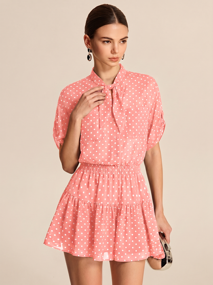 Polka Dot Sheer Shirt & Mini Skirt Set