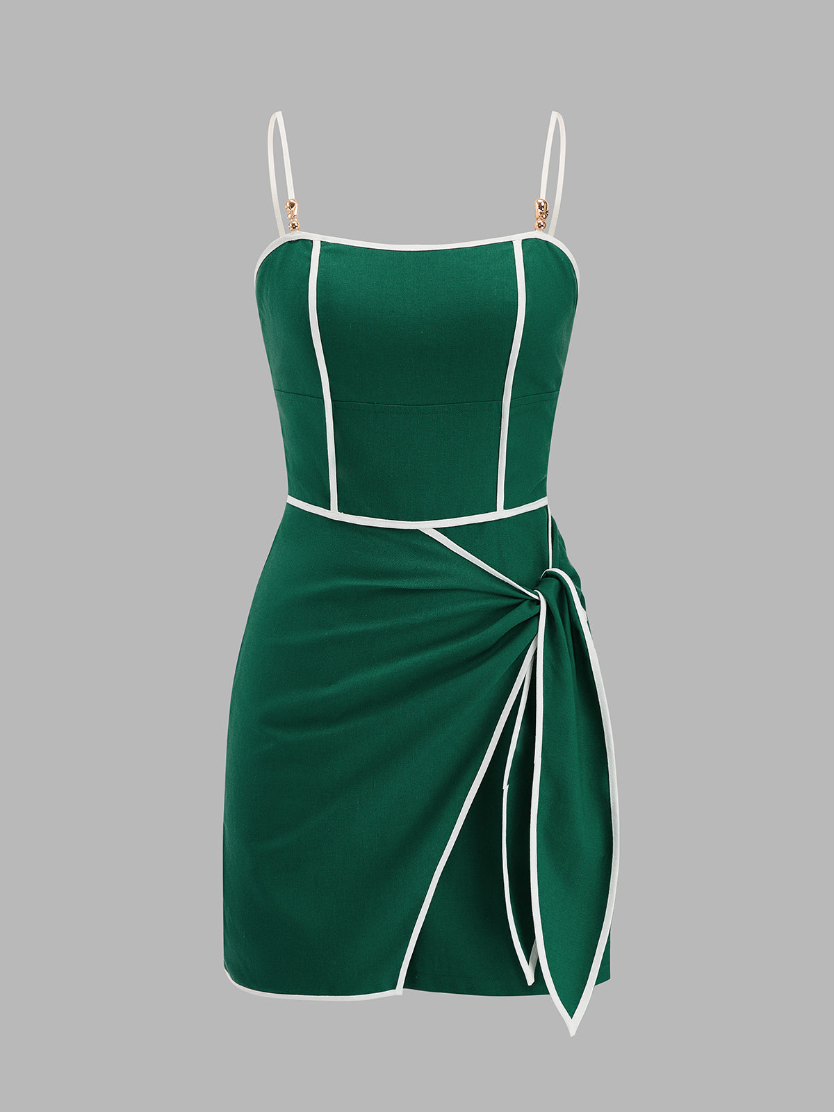 Contrast Trim Tie-Waist Wrap Mini Dress