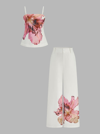 Floral Print Cami Top & Wide Leg Pants Set