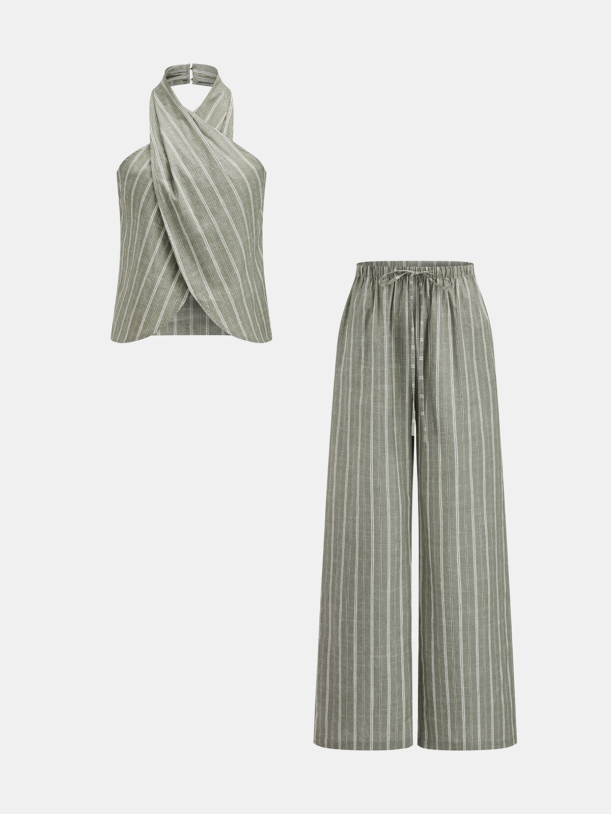 Striped Cotton Linen Halter Top & Pants Set