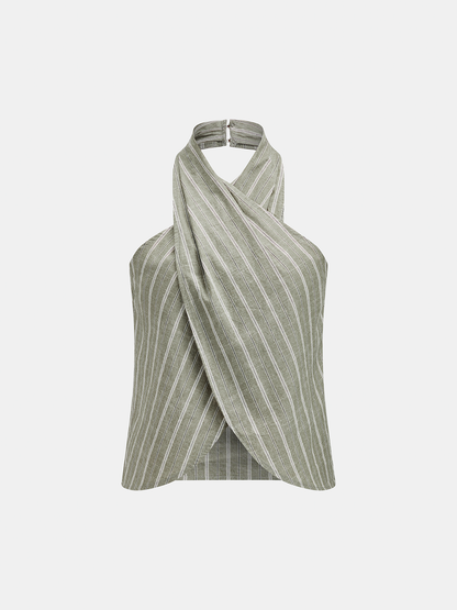 Striped Cotton Linen Halter Top & Pants Set