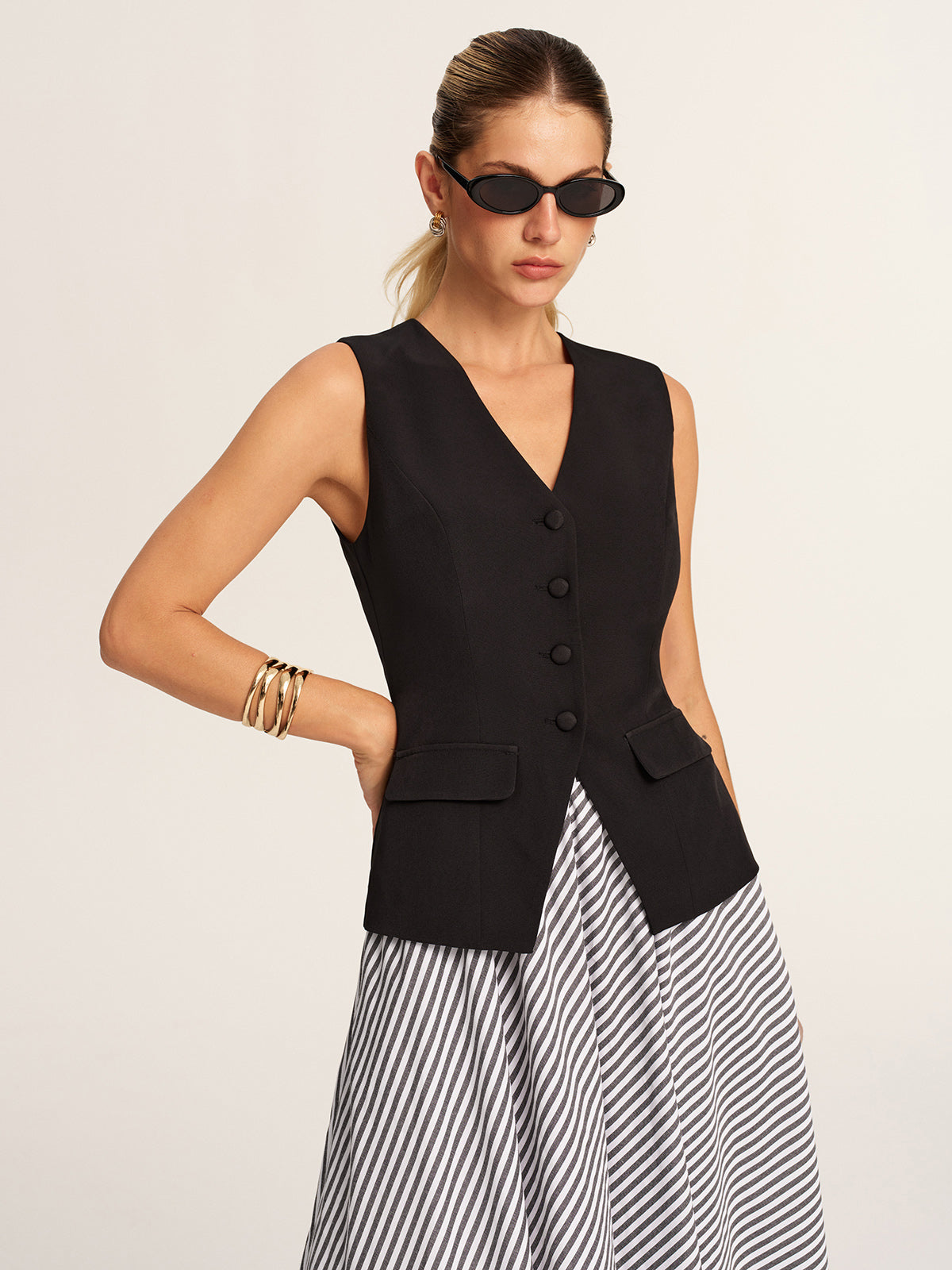 Tailored Vest & Striped Maxi Skirt Set