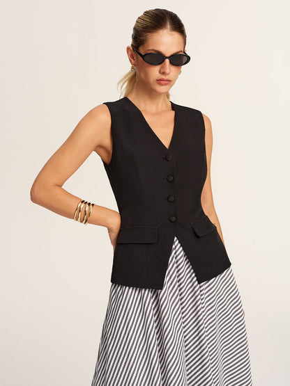 Tailored Vest & Striped Maxi Skirt Set