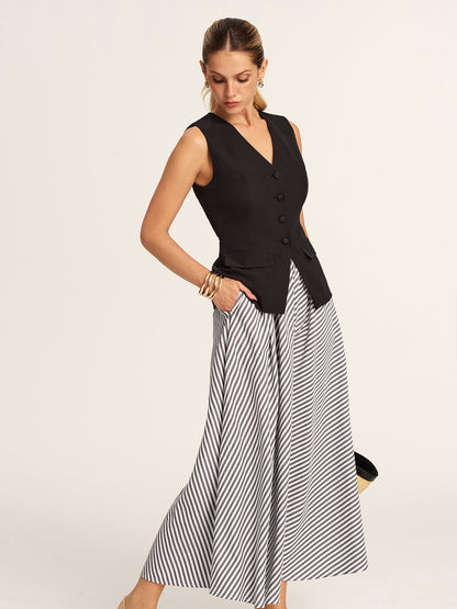 Tailored Vest & Striped Maxi Skirt Set