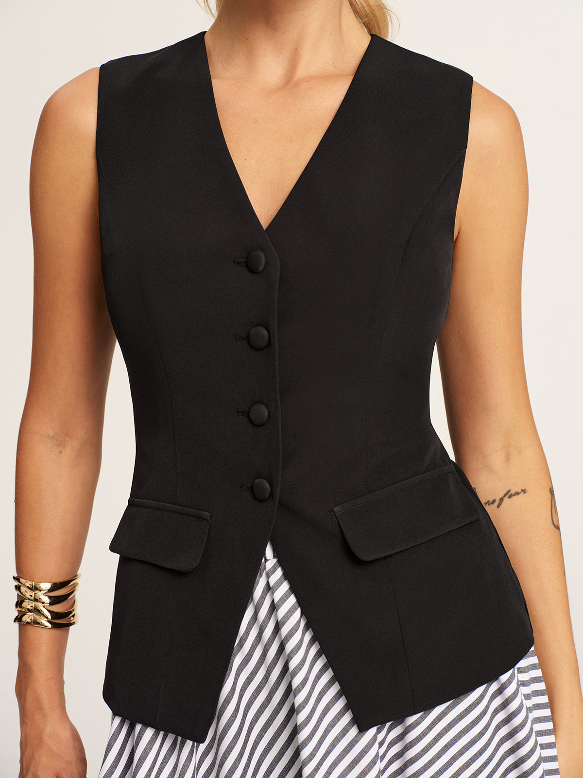 Tailored Vest & Striped Maxi Skirt Set