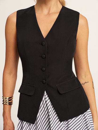Tailored Vest & Striped Maxi Skirt Set