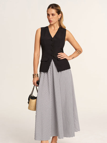 Tailored Vest & Striped Maxi Skirt Set