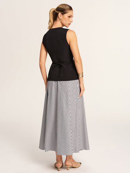 Tailored Vest & Striped Maxi Skirt Set