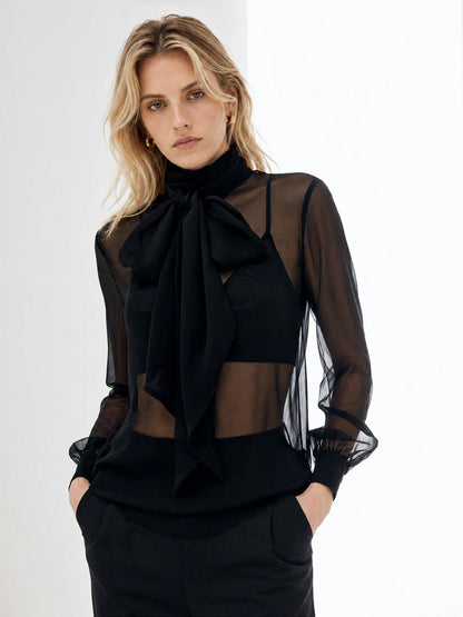 Sheer Bow Chiffon Blouse