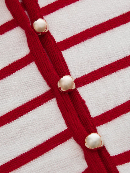 Striped Polo Knit Short Sleeve Top