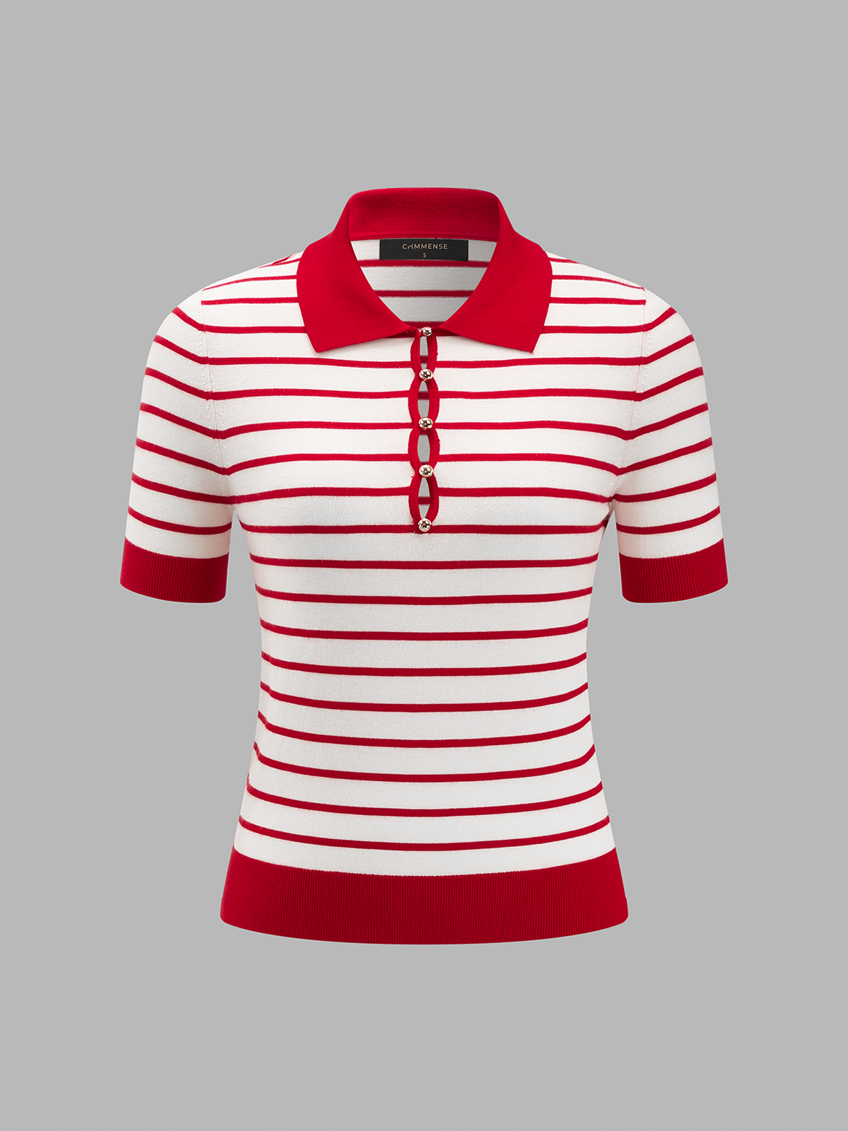 Striped Polo Knit Short Sleeve Top