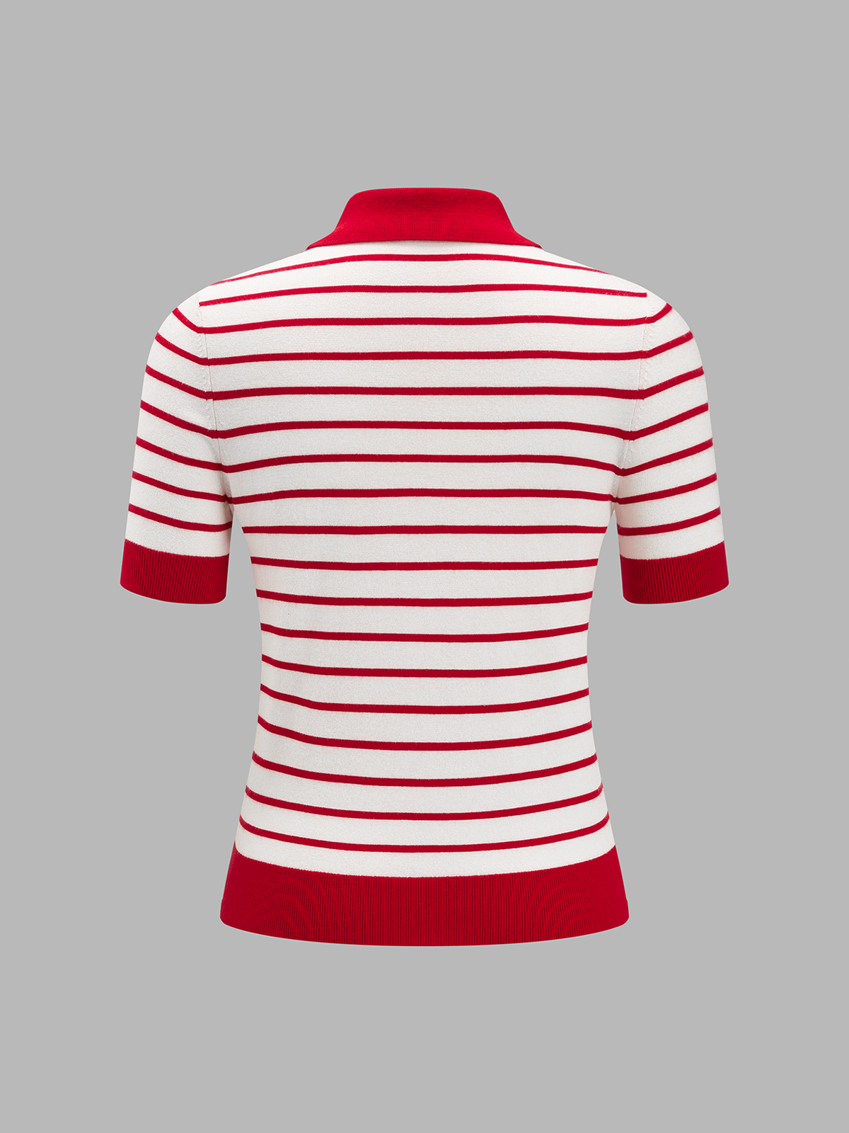 Striped Polo Knit Short Sleeve Top