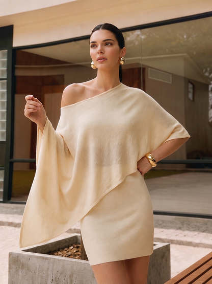 Asymmetric Knit Cape Top & Mini Skirt Set