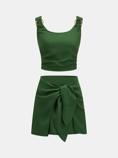 Linen Blend Two-Piece Skirt Set