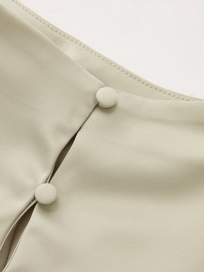 Asymmetrical Draped Ruched Satin Blouse
