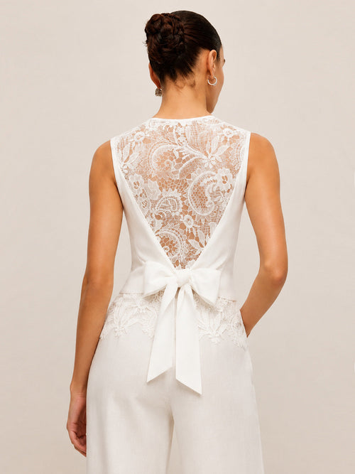 Lace Back Bow Vest & Pants Set