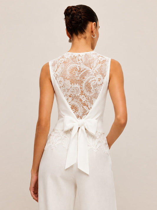 Lace Back Bow Vest & Pants Set