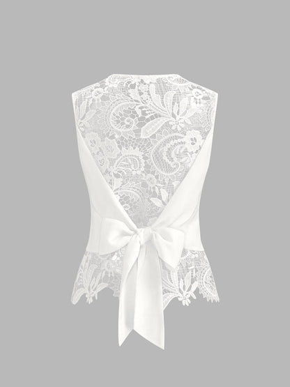 Lace Back Bow Vest & Pants Set