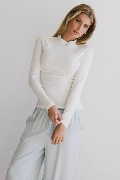 Amaya Mock Neck Top in Ivory - FINAL SALE