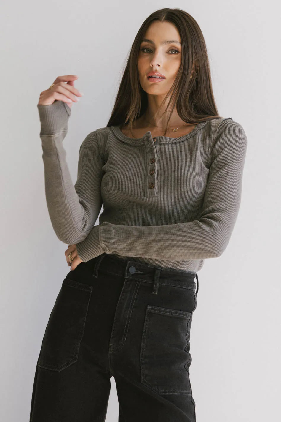 Conrad Fitted Waffle Tee in Olive - FINAL SALE