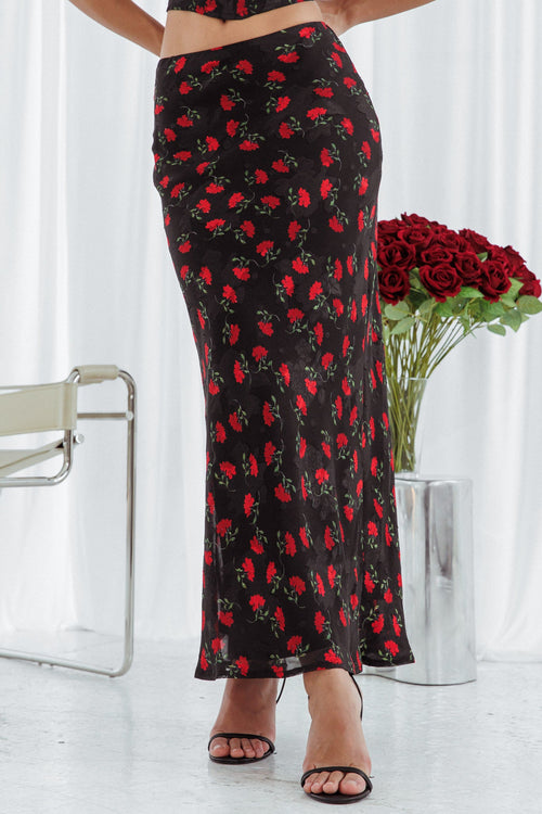Gigi Floral Maxi Skirt Black