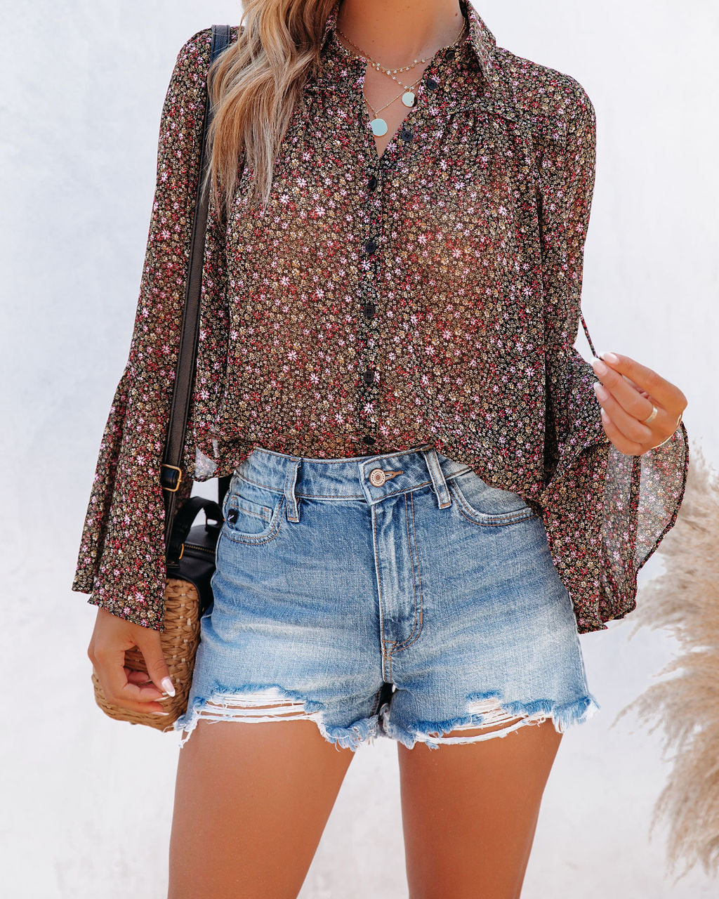 Balayage Printed Bell Sleeve Blouse