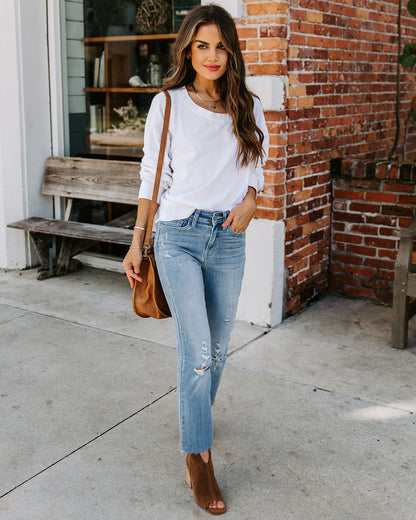 Better Late Than Never Cotton Long Sleeve Top - White