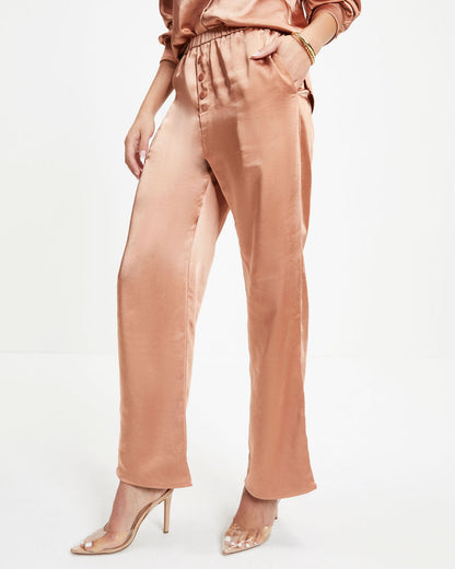 Between The Sheets Satin Pocketed Pants - Dusty Copper