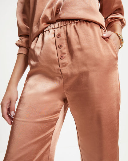 Between The Sheets Satin Pocketed Pants - Dusty Copper