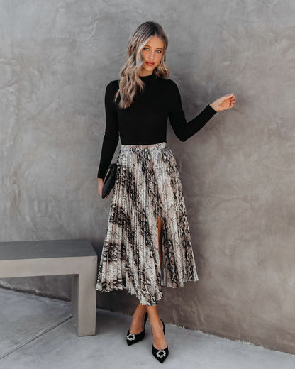 Bittersweet Revenge Snake Pleated Slit Midi Skirt
