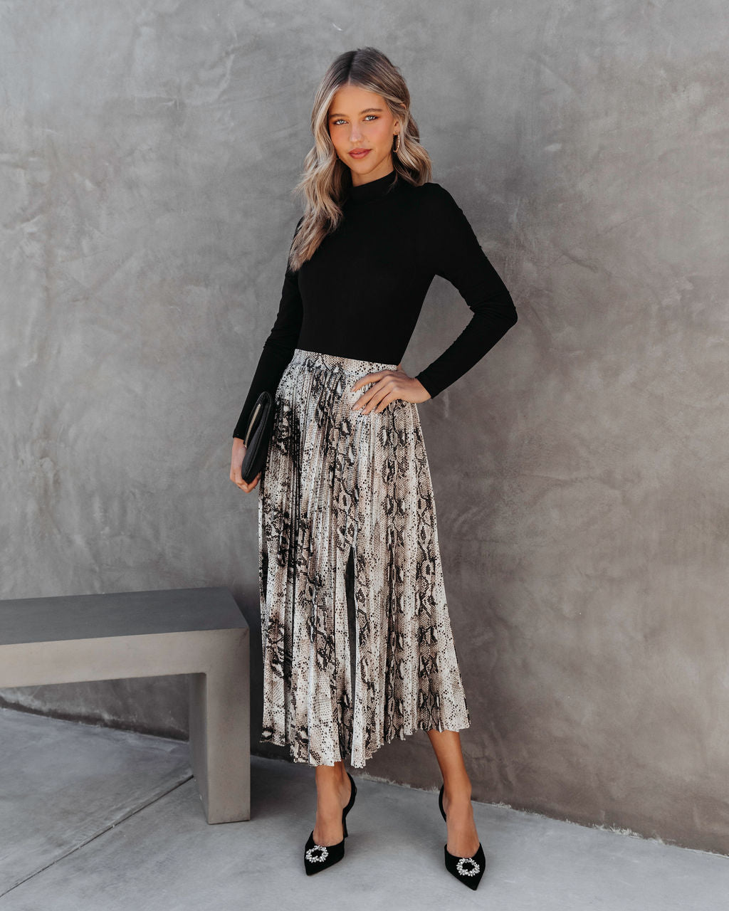 Bittersweet Revenge Snake Pleated Slit Midi Skirt