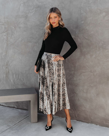 Bittersweet Revenge Snake Pleated Slit Midi Skirt