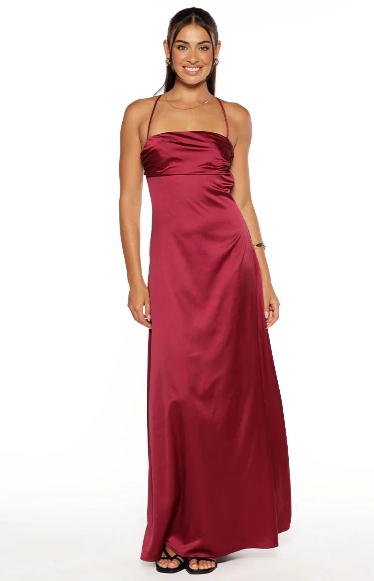 Blaise Burgundy Satin Maxi Dress