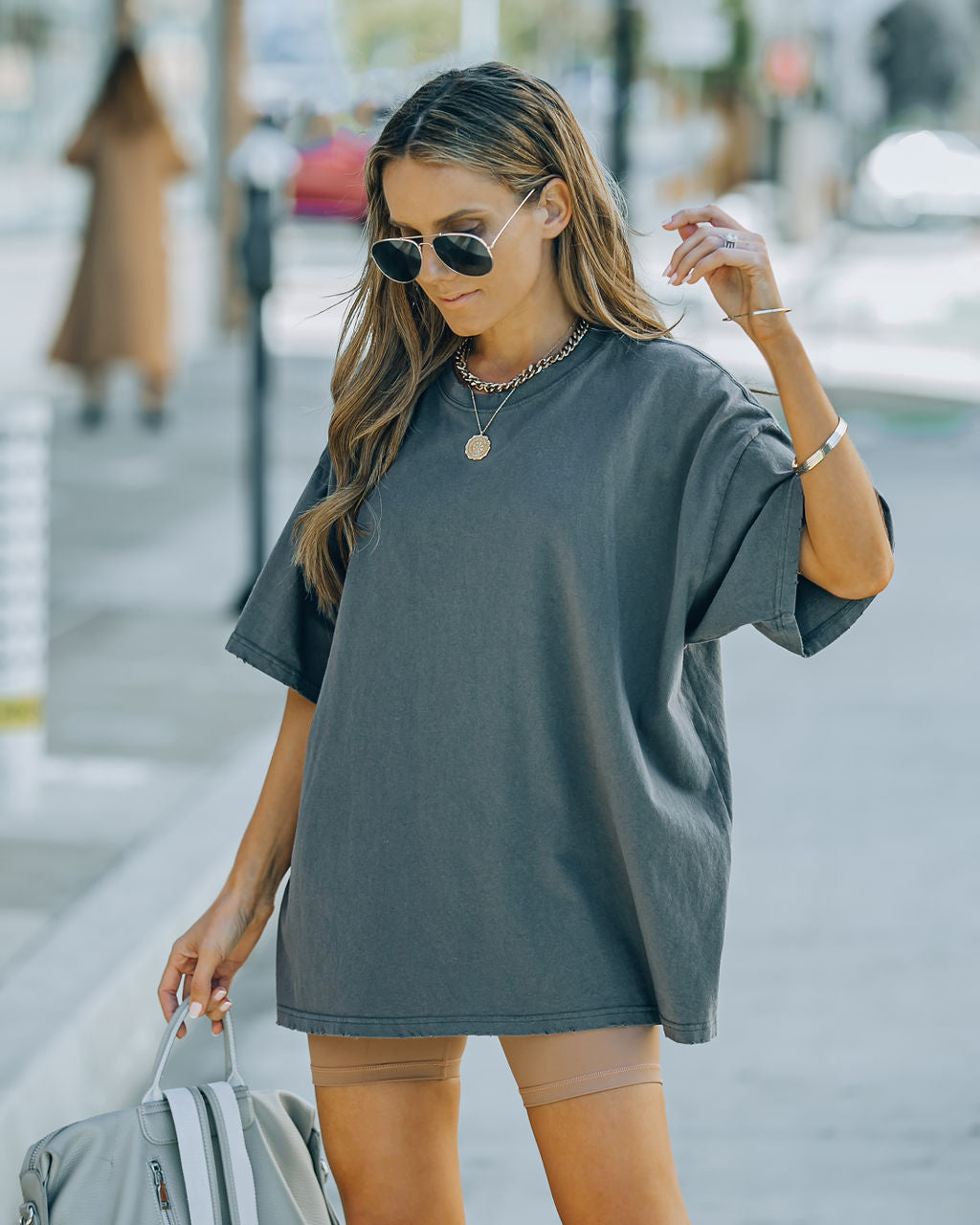 Brandon Cotton Oversized Tee - Charcoal