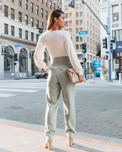 Brenda Belted Pocketed Pants - Sage