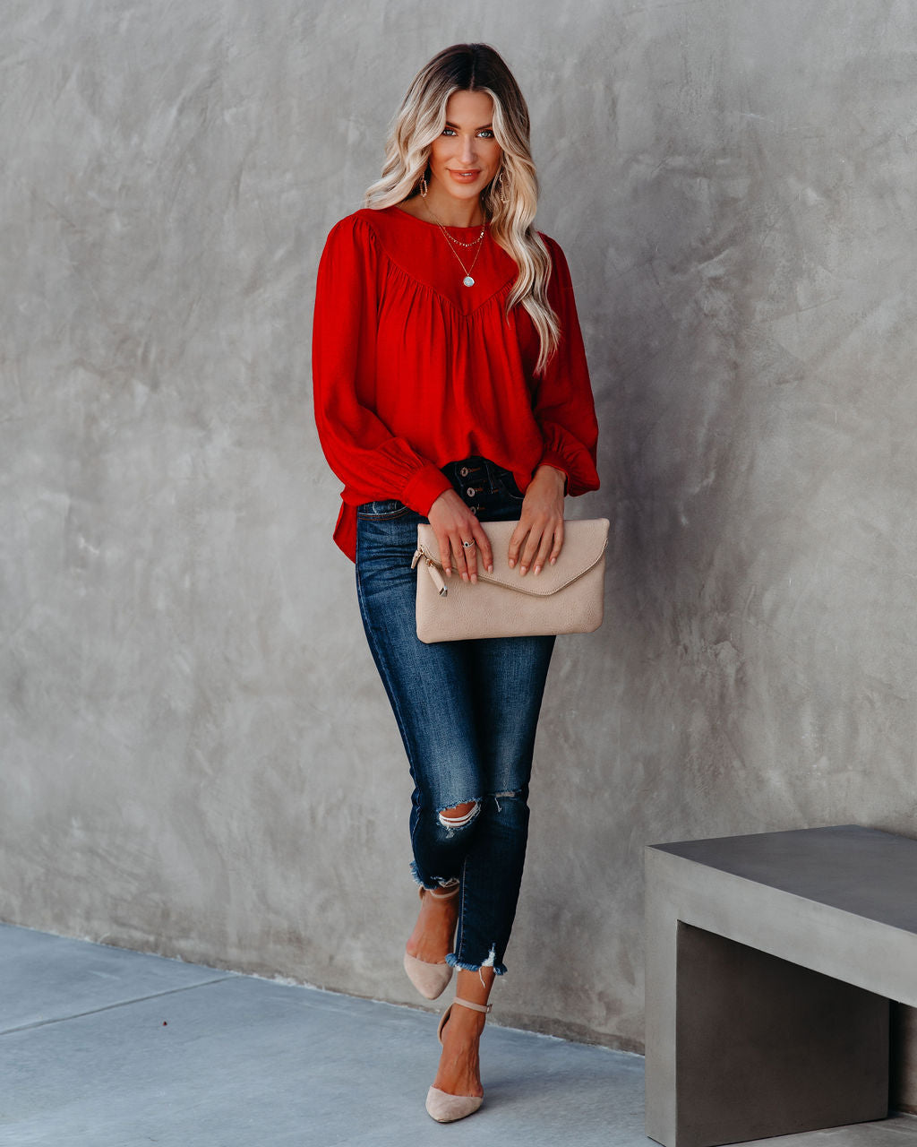 Bright As A Button Blouse - Red