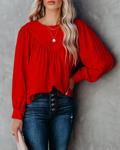 Bright As A Button Blouse - Red
