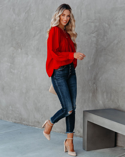 Bright As A Button Blouse - Red