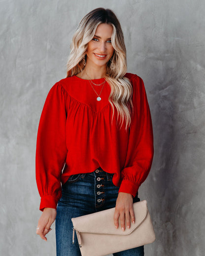 Bright As A Button Blouse - Red