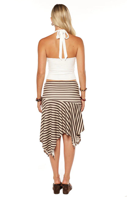 Brighton Brown Stripe Asymmetrical Midi Skirt