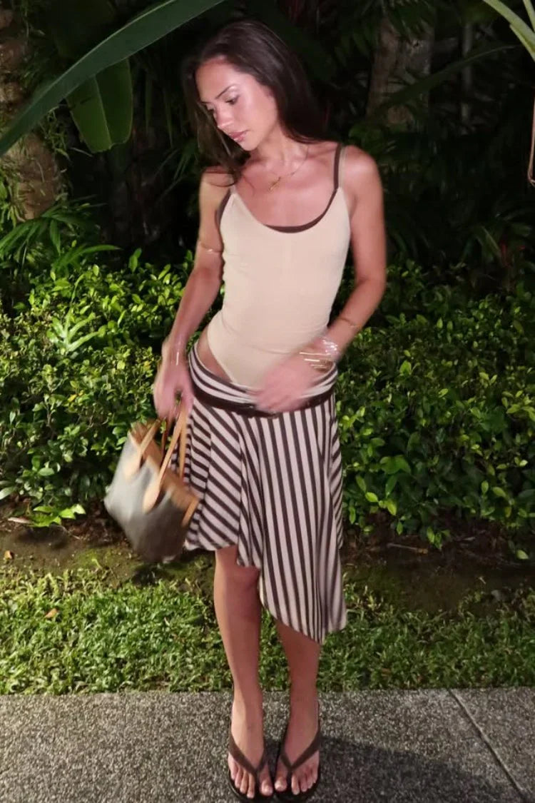 Brighton Brown Stripe Asymmetrical Midi Skirt
