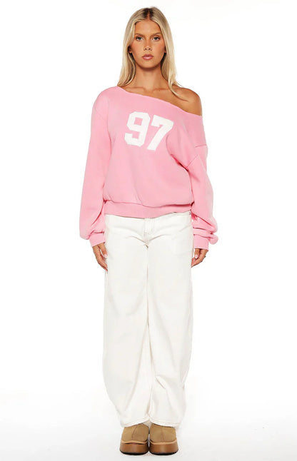 Buffie Pink Wash Off Shoulder Sweater