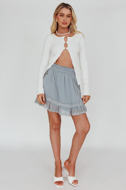 Louella Elasticated Waist Lace Trim Skirt Sage
