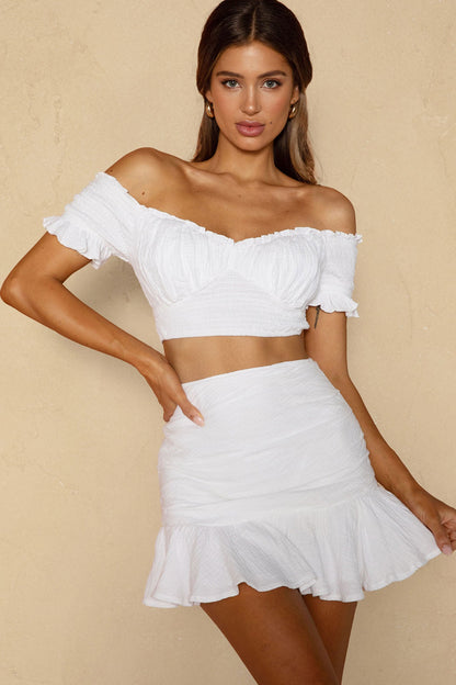 Rise And Shine Flounce Ruffle Hem Mini Skirt White