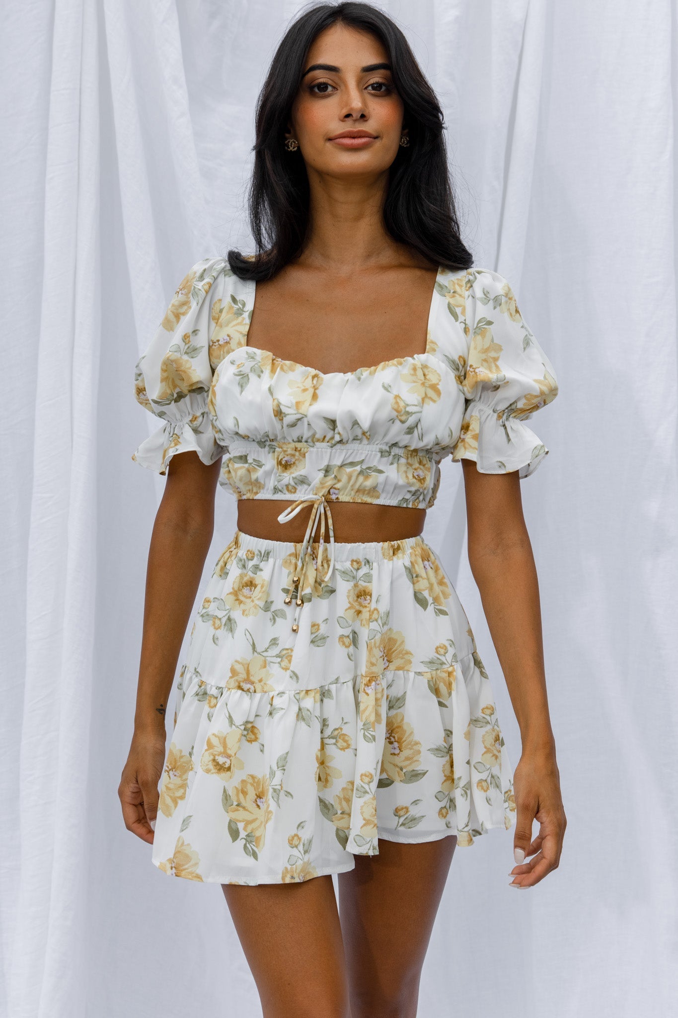 Lilibet Flounce Mini Skirt Floral White