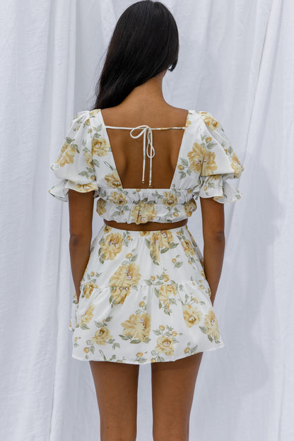 Lilibet Flounce Mini Skirt Floral White