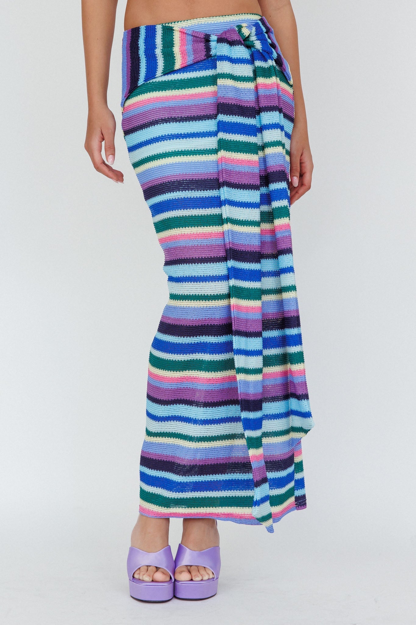 Sammi Tie Waist Knit Maxi Skirt Purple Multi