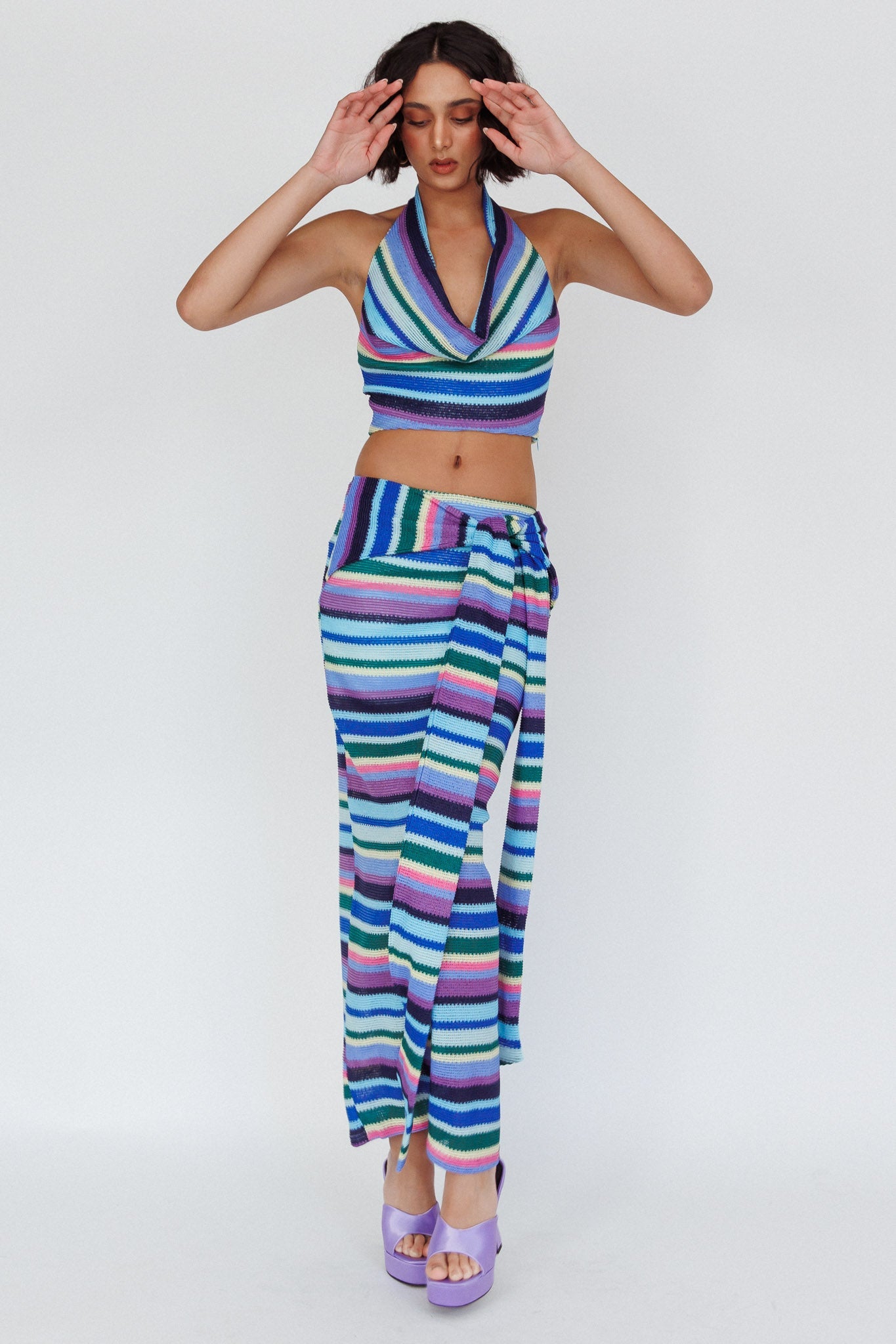 Sammi Tie Waist Knit Maxi Skirt Purple Multi